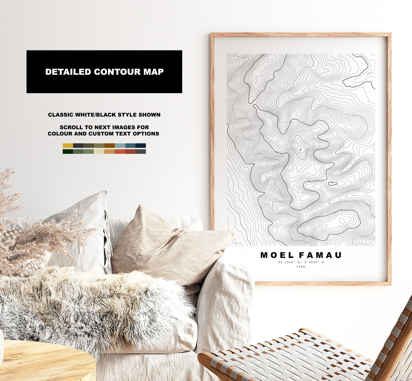 Moel Famau Print - Contour Map - Clwydian Hills - Wales - Topographic Map - Print - Poster - Wall Art - Moel Famau Map - Topography