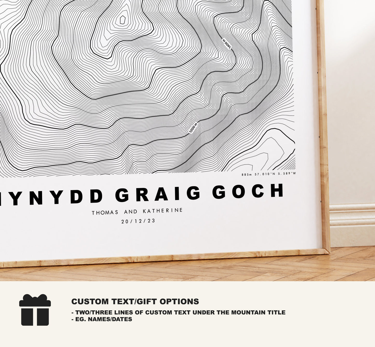 Craig Cym Silyn Print - Contour Map - Craig Cym Silyn Poster - Wales - Topographic Map - Print - Poster - Wall Art - Nantlle Ridge