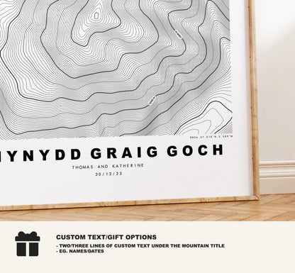 Craig Cym Silyn Print - Contour Map - Craig Cym Silyn Poster - Wales - Topographic Map - Print - Poster - Wall Art - Nantlle Ridge