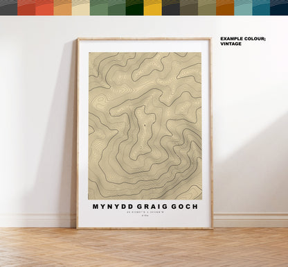 Mynydd Graig Goch Print - Contour Map - Mynydd Graig Goch Poster - Wales - Topographic Map - Print - Poster - Wall Art - Welsh 2000s