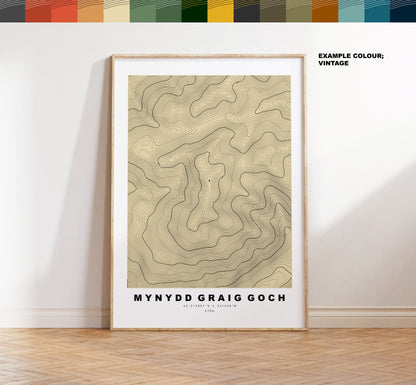 Craig Cym Silyn Print - Contour Map - Craig Cym Silyn Poster - Wales - Topographic Map - Print - Poster - Wall Art - Nantlle Ridge