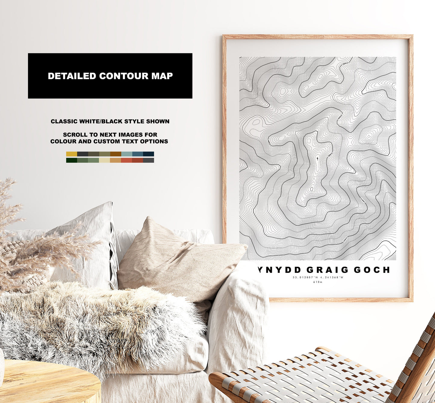 Craig Cym Silyn Print - Contour Map - Craig Cym Silyn Poster - Wales - Topographic Map - Print - Poster - Wall Art - Nantlle Ridge