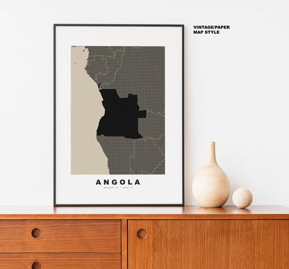 Angola Map Print - Personalised Map Gift - Framed or Canvas Options Available - Custom Text Options - Personalised Gift - Africa