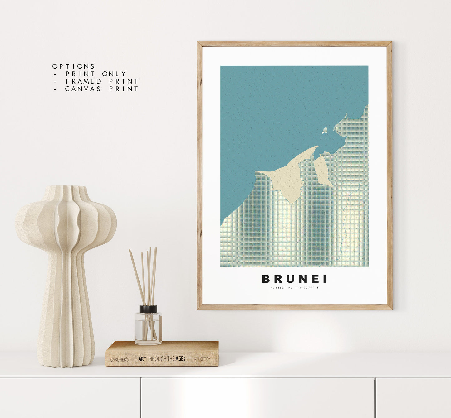 Brunei Map Print - Personalised Map Gift - Framed or Canvas Options Available - Custom Text Options - Personalised Gift - Asia