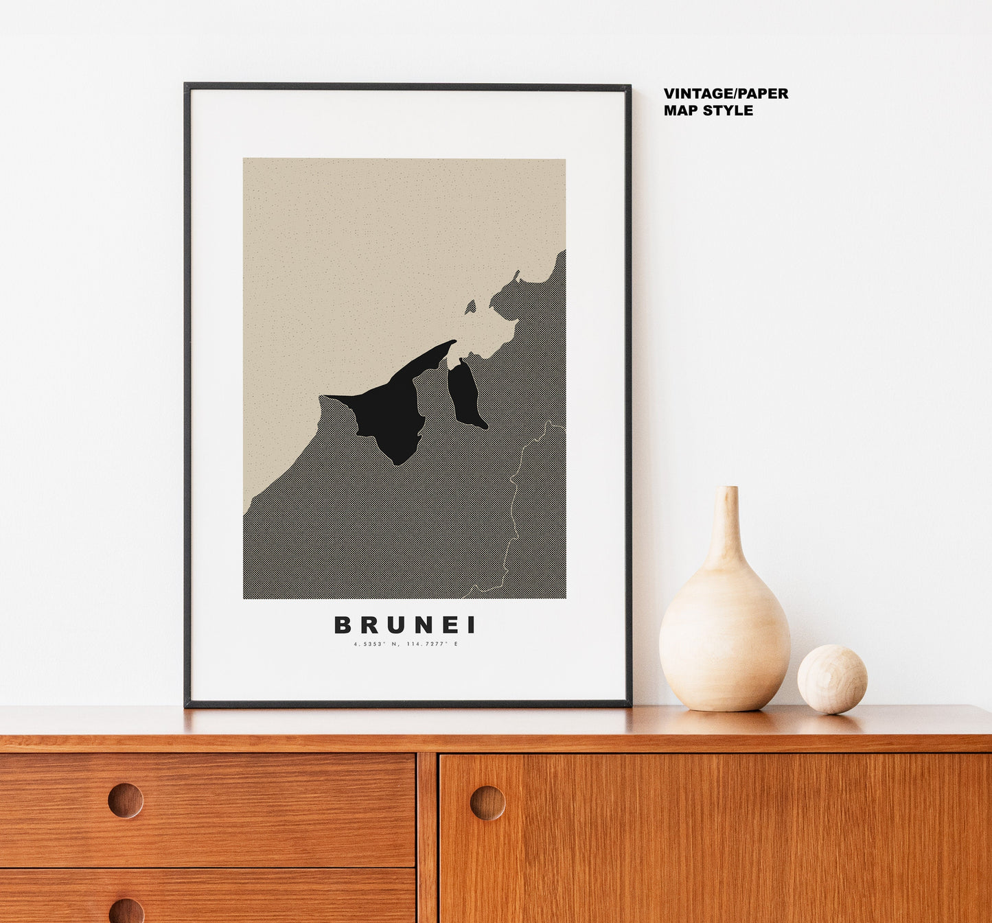 Brunei Map Print - Personalised Map Gift - Framed or Canvas Options Available - Custom Text Options - Personalised Gift - Asia