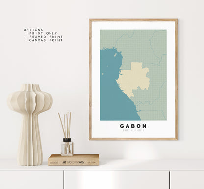 Gabon Map Print - Personalised Map Gift - Framed or Canvas Options Available - Custom Text Options - Personalised Gift - Africa