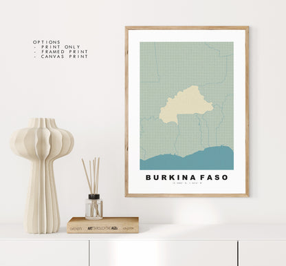 Burkina Faso Map Print - Personalised Map Gift - Framed or Canvas Options Available - Custom Text Options - Personalised Gift - Africa