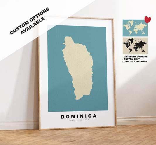 Dominica Map Print - Personalised Map Gift - Framed or Canvas Options Available - Custom Text Options - Personalised Gift - Carribean