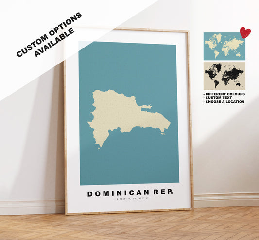 Dominican Republic Map Print - Personalised Map Gift - Framed or Canvas Options Available - Custom Text Options - Personalised Gift - Carribean