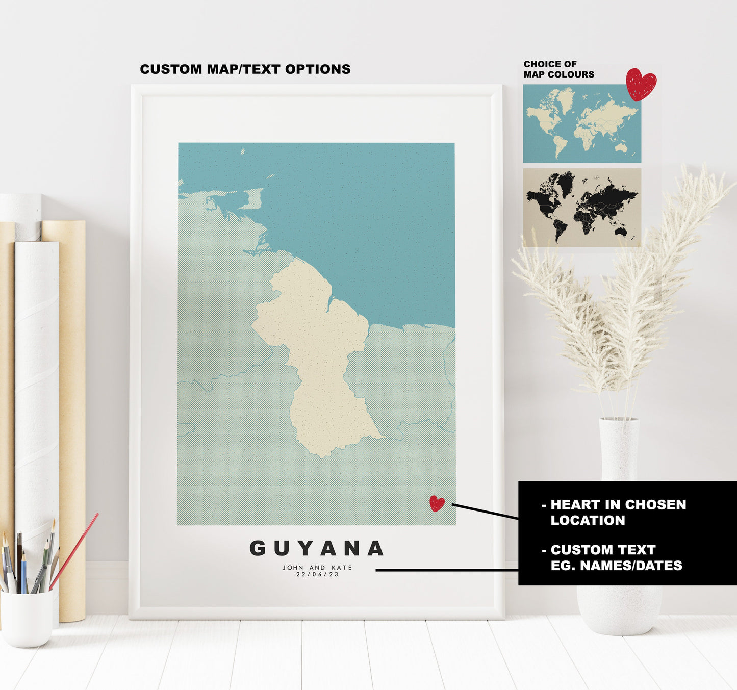 Guyana Map Print - Personalised Map Gift - Framed or Canvas Options Available - Custom Text Options - Personalised Gift - Africa