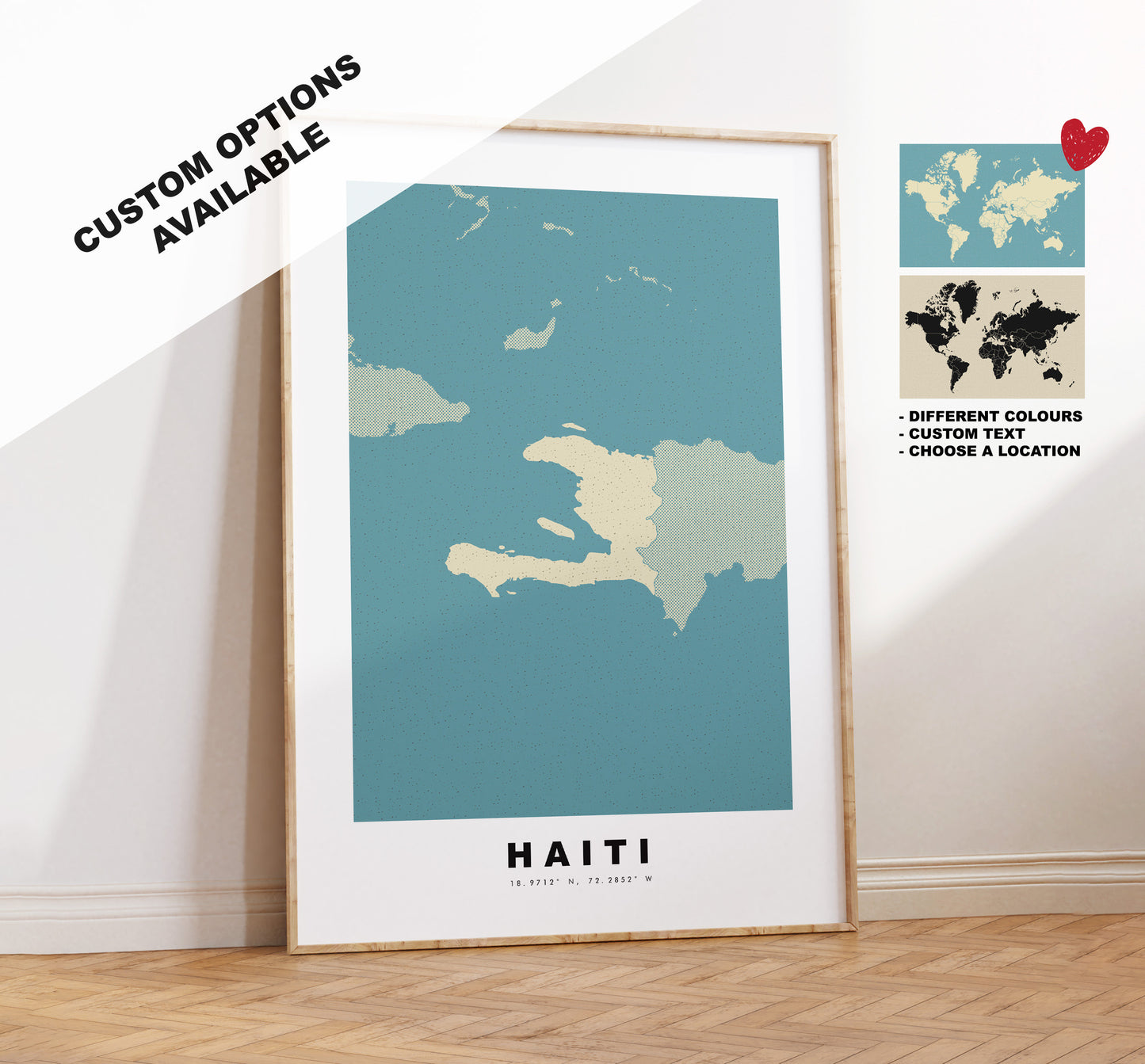 Haiti Map Print - Personalised Map Gift - Framed or Canvas Options Available - Custom Text Options - Personalised Gift - Caribbean