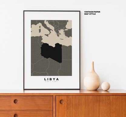 Libya Map Print - Personalised Map Gift - Framed or Canvas Options Available - Custom Text Options - Personalised Gift - Africa