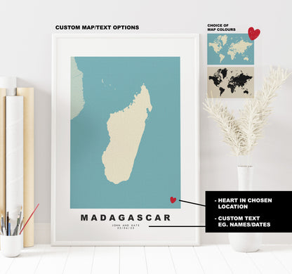 Madagascar Map Print - Personalised Map Gift - Framed or Canvas Options Available - Custom Text Options - Personalised Gift - Africa