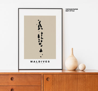 Maldives Map Print - Personalised Map Gift - Framed or Canvas Options Available - Custom Text Options - Personalised Gift - Asia