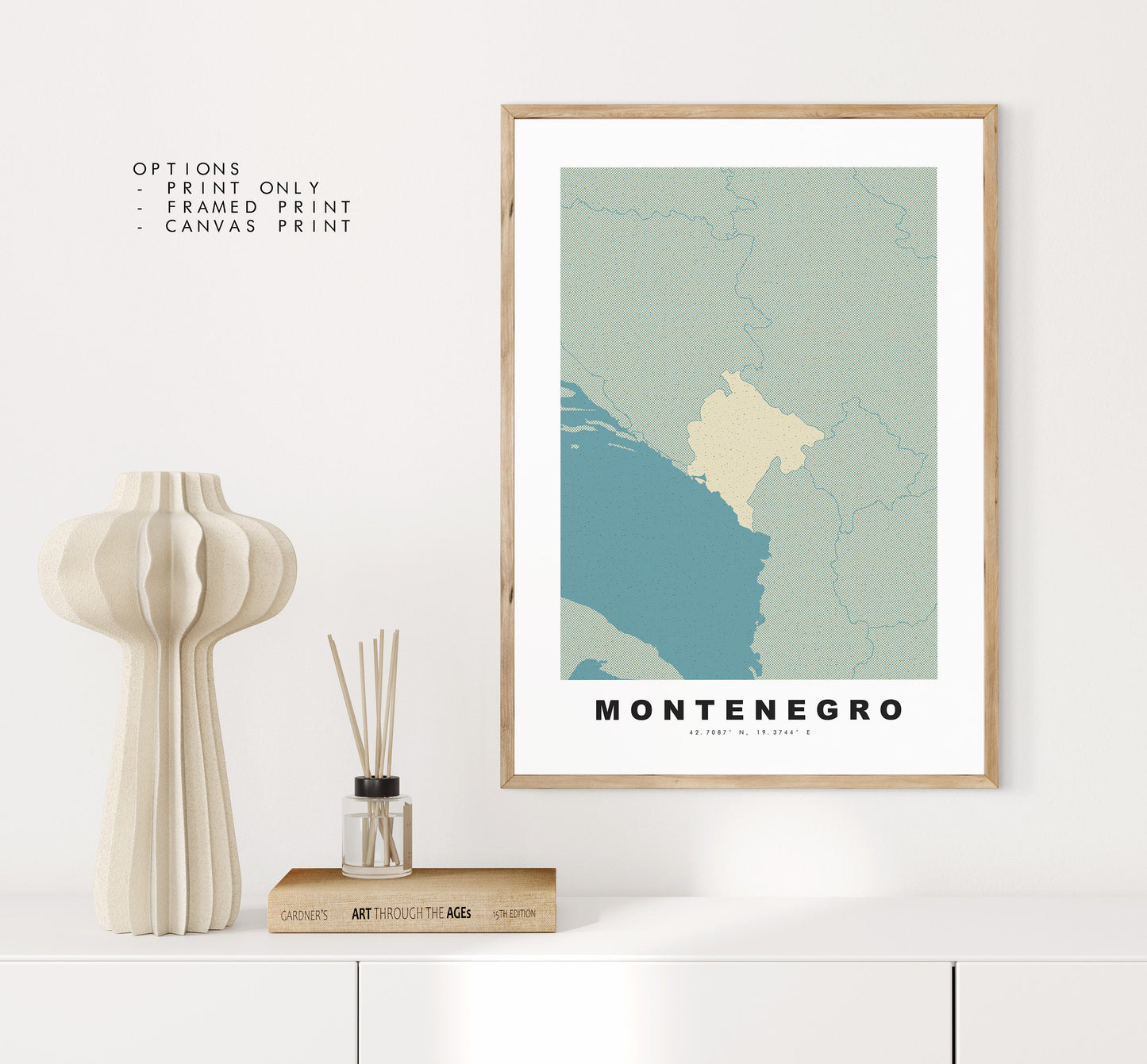 Montenegro Map Print - Personalised Map Gift - Framed or Canvas Options Available - Custom Text Options - Personalised Gift - Europe