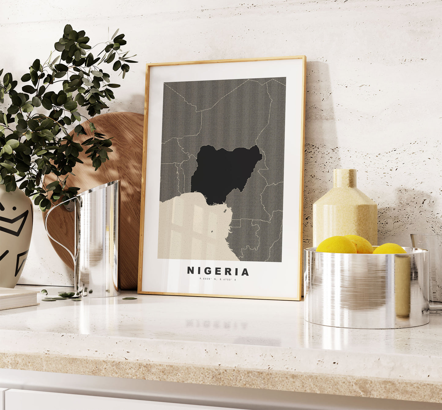 Nigeria Map Print - Personalised Map Gift - Framed or Canvas Options Available - Custom Text Options - Personalised Gift - Africa