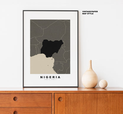 Nigeria Map Print - Personalised Map Gift - Framed or Canvas Options Available - Custom Text Options - Personalised Gift - Africa