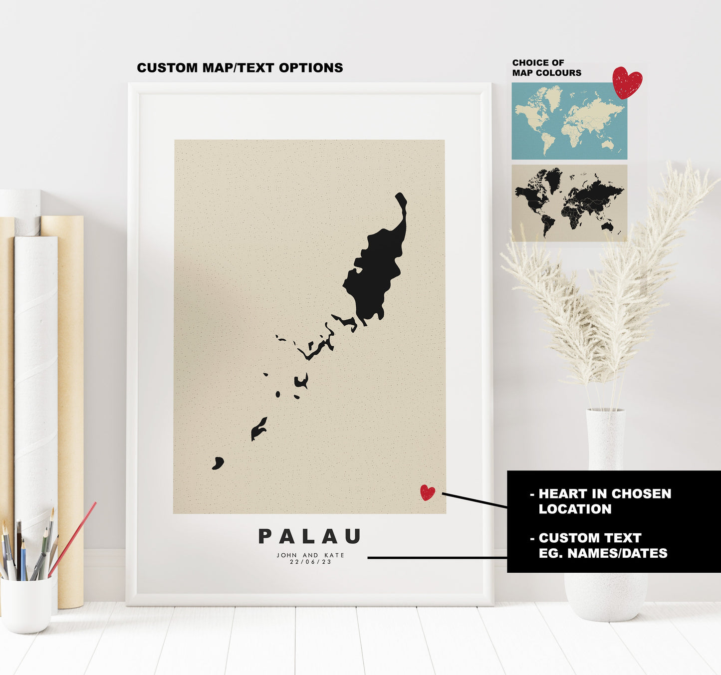 Palau Map Print - Personalised Map Gift - Framed or Canvas Options Available - Custom Text Options - Personalised Gift - Oceania