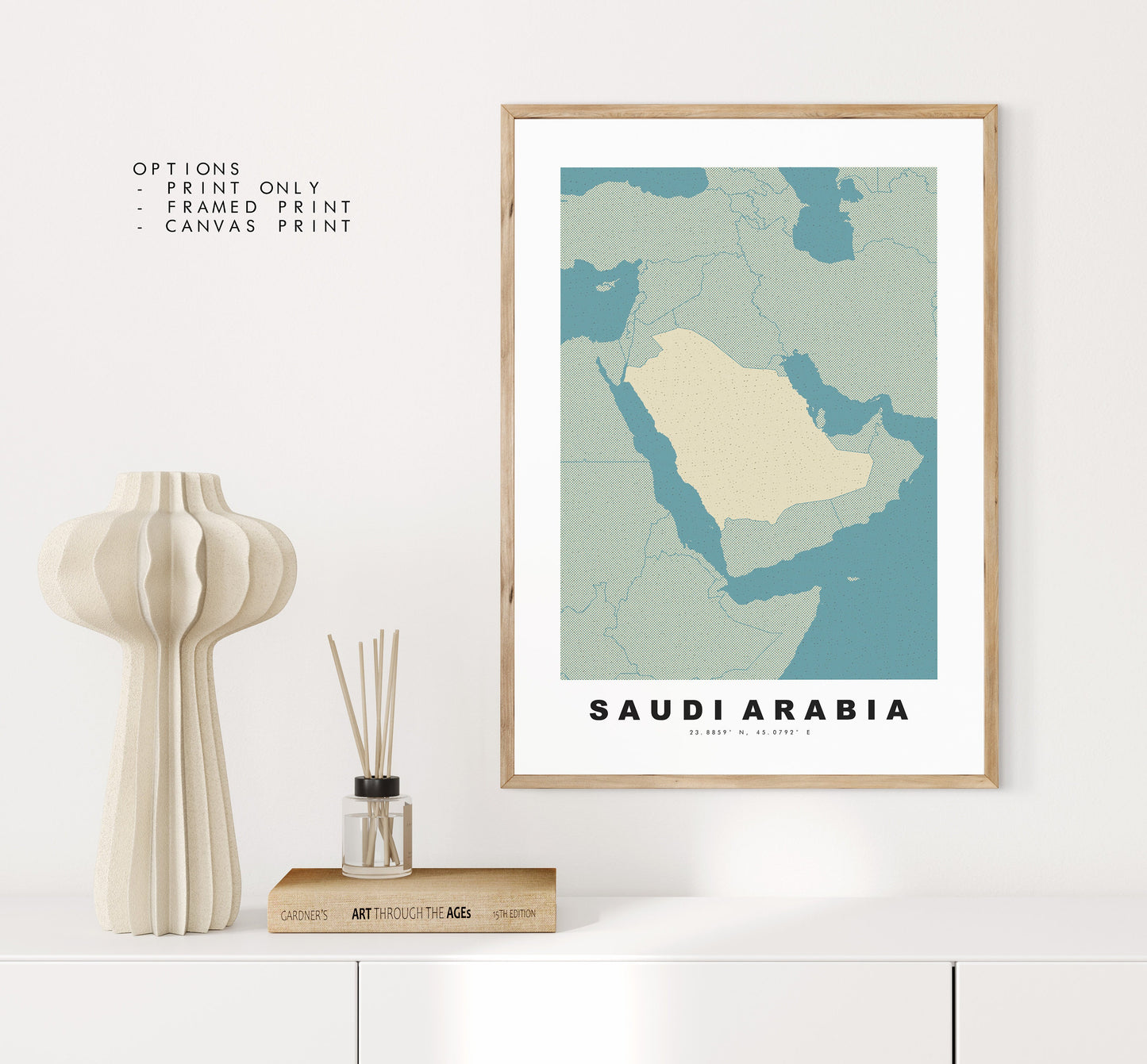 Saudi Arabia Map Print - Personalised Map Gift - Framed or Canvas Options Available - Custom Text Options - Personalised Gift - Middle East