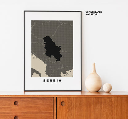 Serbia Map Print - Personalised Map Gift - Framed or Canvas Options Available - Custom Text Options - Personalised Gift - Europe