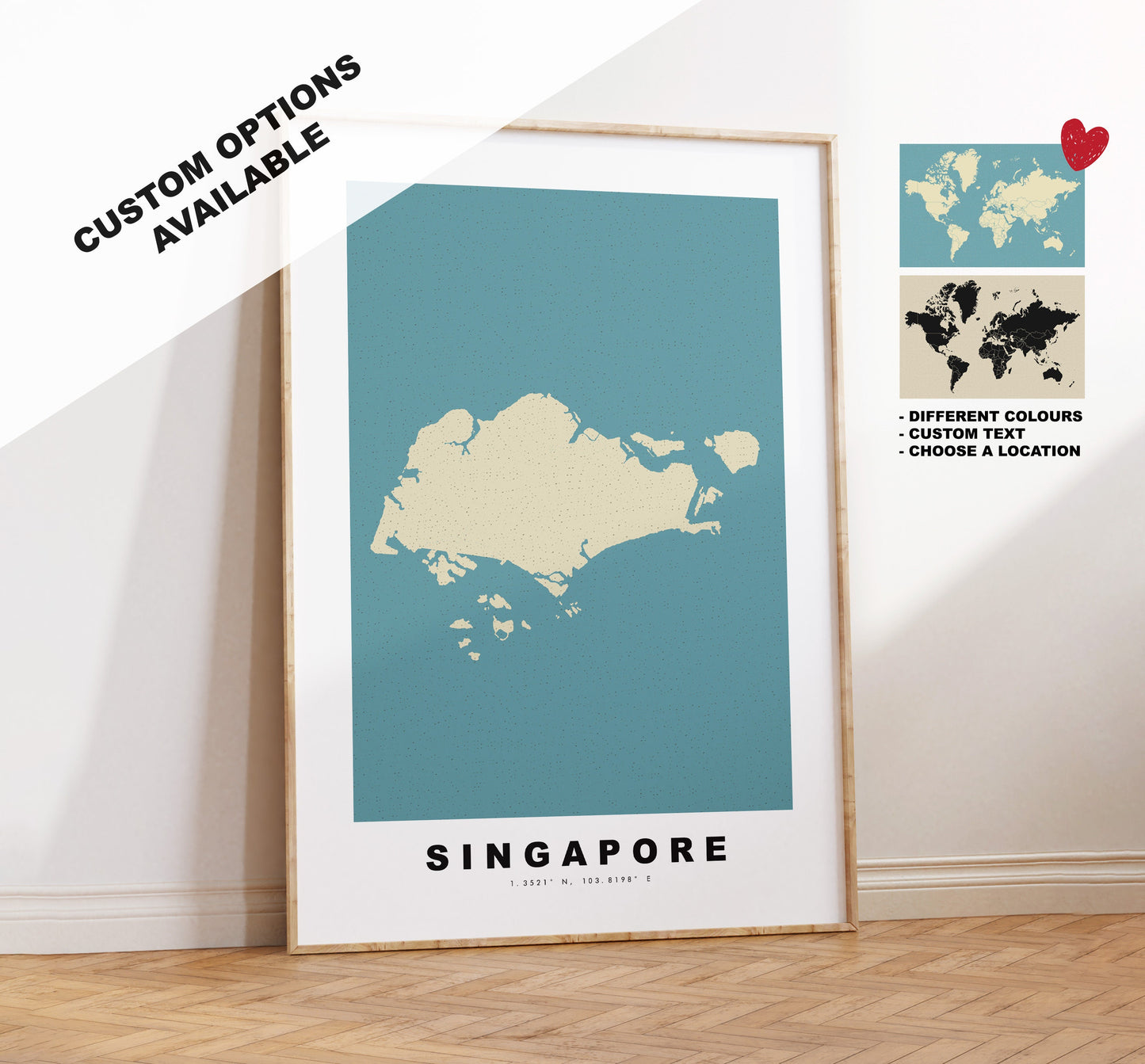 Singapore Map Print - Personalised Map Gift - Framed or Canvas Options Available - Custom Text Options - Personalised Gift - Asia