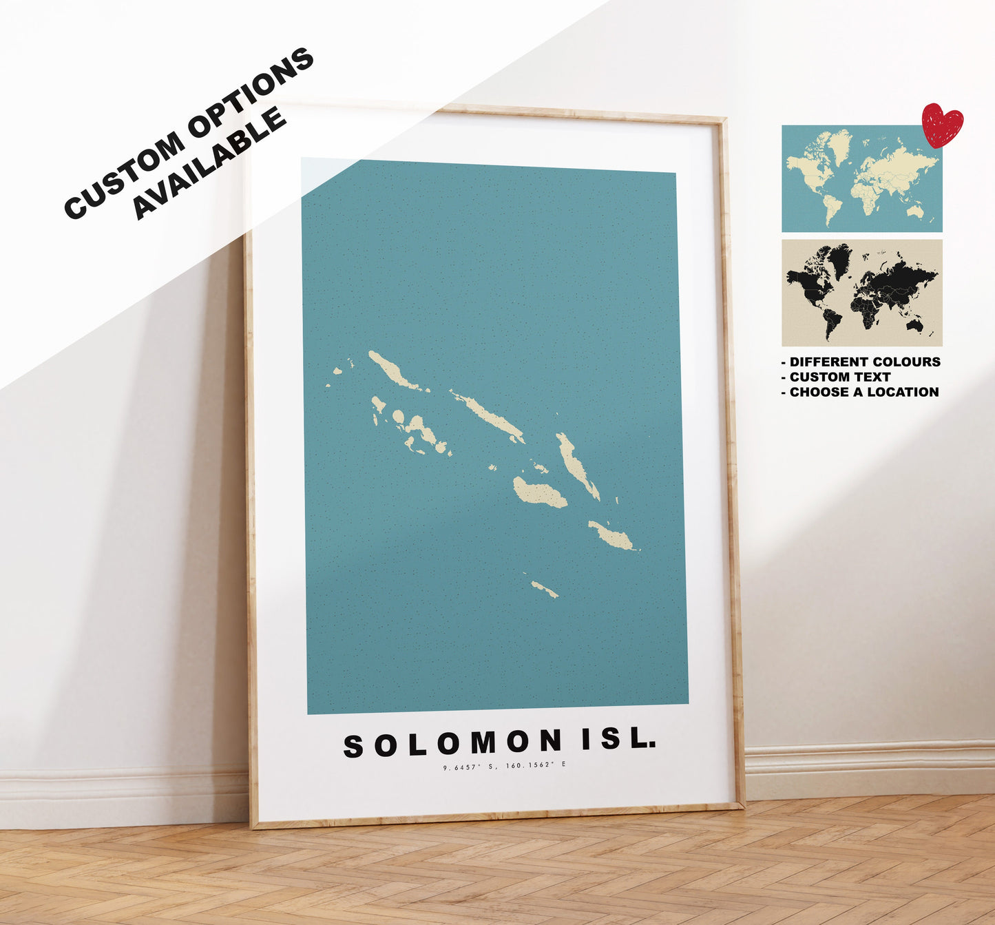 Soloman Islands Map Print - Personalised Map Gift - Framed or Canvas Options Available - Custom Text Options - Personalised Gift - Oceania