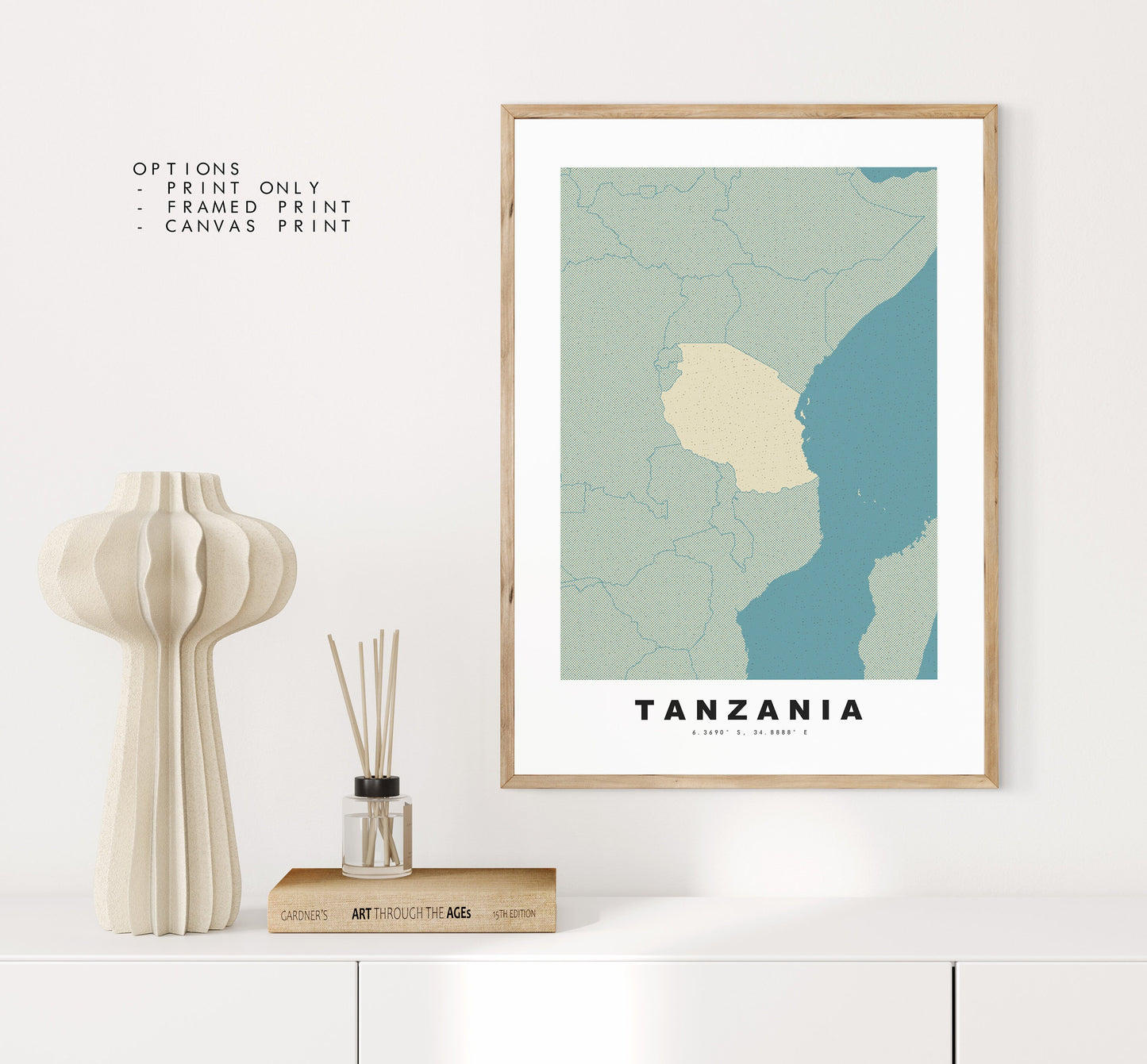 Tanzania Map Print - Personalised Map Gift - Framed or Canvas Options Available - Custom Text Options - Personalised Gift - Africa