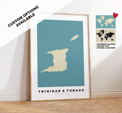 Trinidad and Tobago Map Print - Personalised Map Gift - Framed or Canvas Options Available - Custom Text Options - Personalised Gift - Caribbean