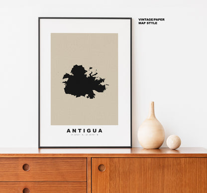 Antigua Map Print - Personalised Map Gift - Framed or Canvas Options Available - Custom Text Options - Personalised Gift - Caribbean