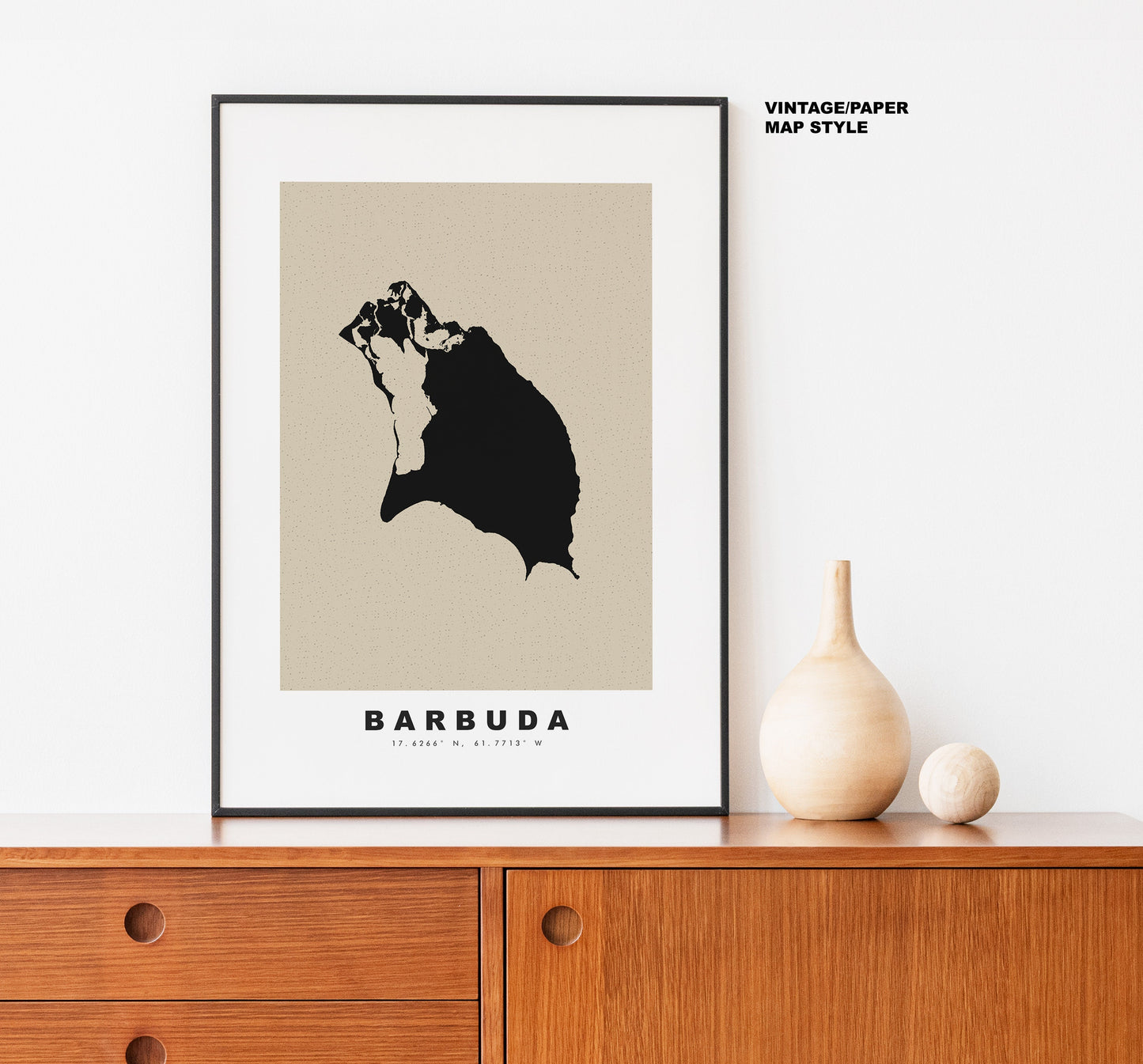 Barbuda Map Print - Personalised Map Gift - Framed or Canvas Options Available - Custom Text Options - Personalised Gift - Caribbean