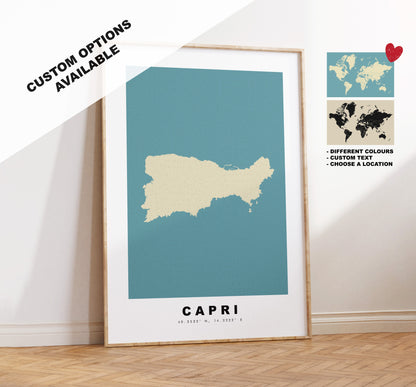 Capri Map Print - Personalised Map Gift - Framed or Canvas Options Available - Custom Text Options - Personalised Gift - Italy & Islands