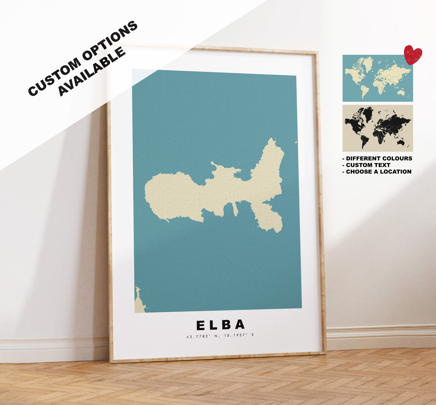 Elba Map Print - Personalised Map Gift - Framed or Canvas Options Available - Custom Text Options - Personalised Gift - Italy & Islands