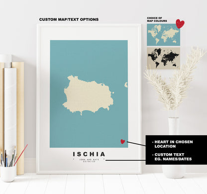 Ischia Map Print - Personalised Map Gift - Framed or Canvas Options Available - Custom Text Options - Personalised Gift - Italy & Islands