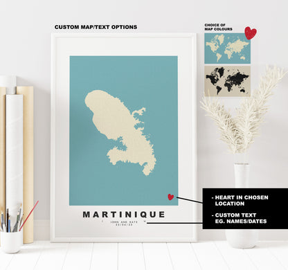 Martinique Map Print - Personalised Map Gift - Framed or Canvas Options Available - Custom Text Options - Personalised Gift - Caribbean