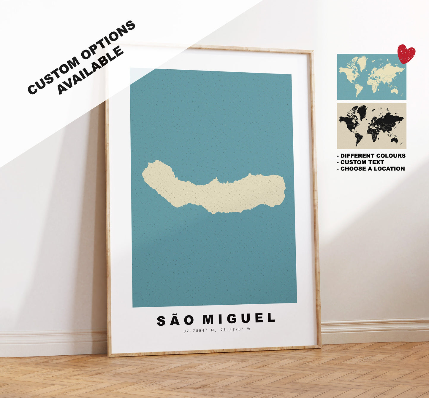 Sao Miguel Map Print - Personalised Map Gift - Framed or Canvas Options Available - Custom Text Options - Personalised Gift - Portugal & Islands