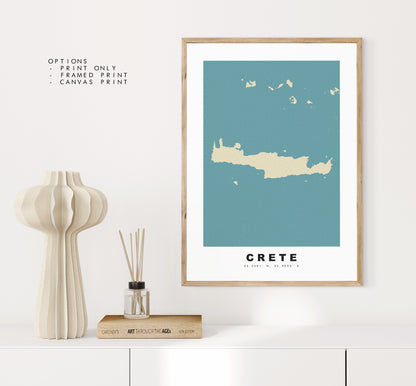 Crete Map Print - Personalised Map Gift - Framed or Canvas Options Available - Custom Text Options - Personalised Gift - Greece & Islands