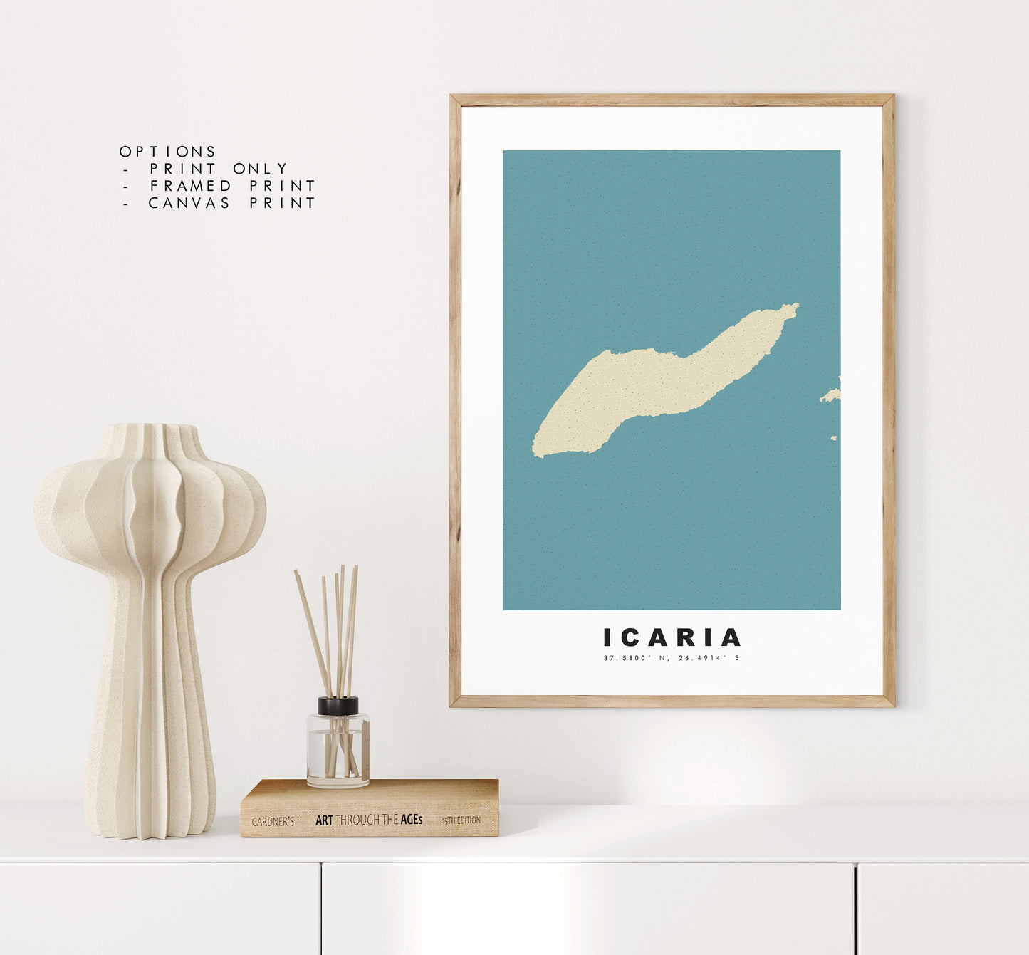 Icaria Map Print - Personalised Map Gift - Framed or Canvas Options Available - Custom Text Options - Personalised Gift - Greece & Islands