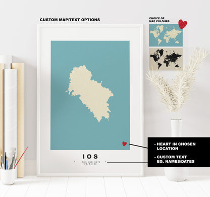 Ios Map Print - Personalised Map Gift - Framed or Canvas Options Available - Custom Text Options - Personalised Gift - Greece & Islands