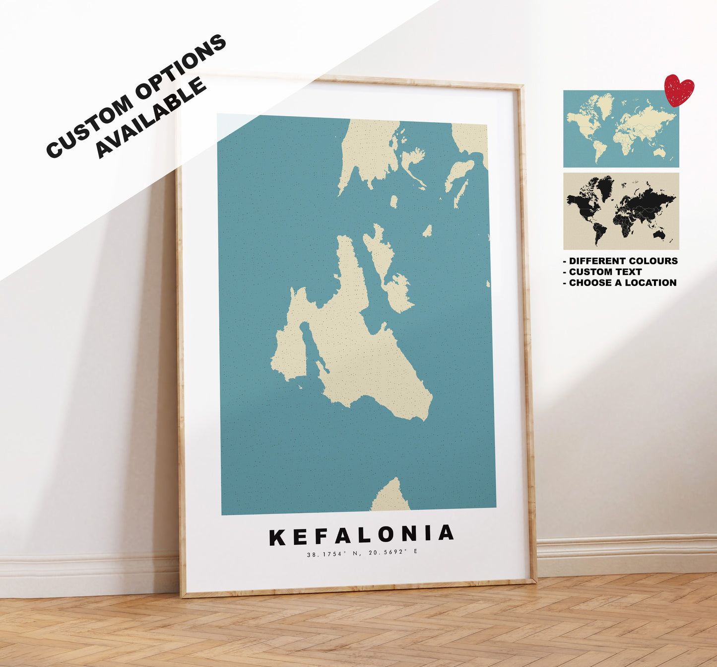 Kefalonia Map Print - Personalised Map Gift - Framed or Canvas Options Available - Custom Text Options - Personalised Gift - Greece & Islands