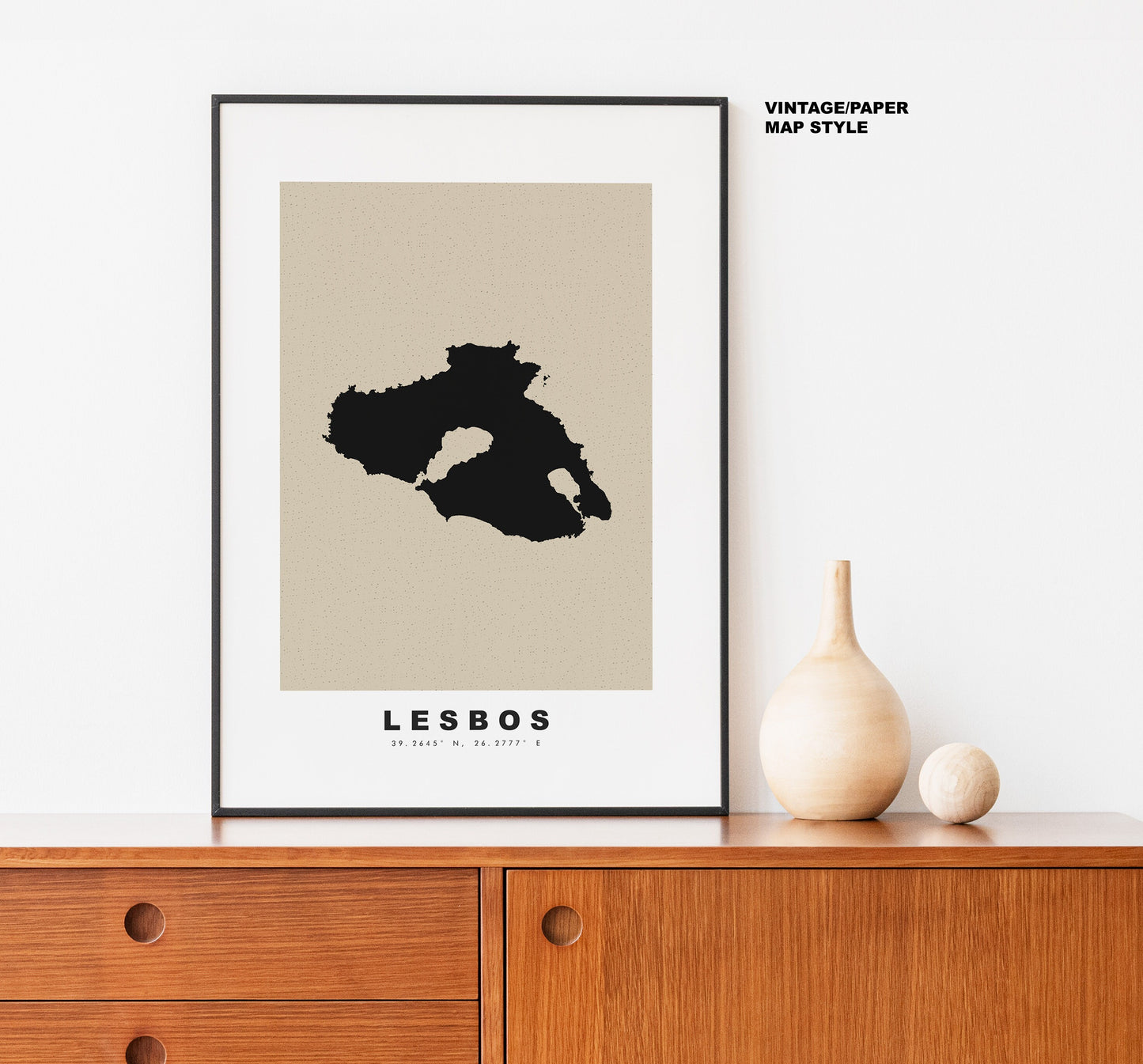 Lesbos Map Print - Personalised Map Gift - Framed or Canvas Options Available - Custom Text Options - Personalised Gift - Greece & Islands