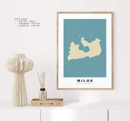 Milos Map Print - Personalised Map Gift - Framed or Canvas Options Available - Custom Text Options - Personalised Gift - Greece & Islands