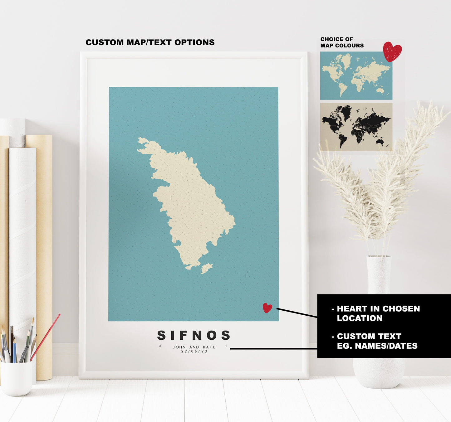 Sifnos Map Print - Personalised Map Gift - Framed or Canvas Options Available - Custom Text Options - Personalised Gift - Greece & Islands