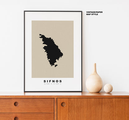 Sifnos Map Print - Personalised Map Gift - Framed or Canvas Options Available - Custom Text Options - Personalised Gift - Greece & Islands