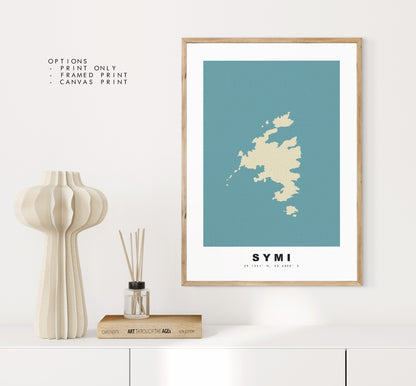 Symi Map Print - Personalised Map Gift - Framed or Canvas Options Available - Custom Text Options - Personalised Gift - Greece & Islands