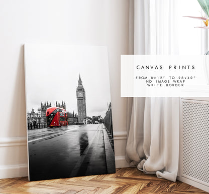 London Print Set of Three - Black and White - Pop of Red - London Print Set - London Photography - Fine Art Photography - London Poster Set