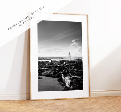 Portsmouth Skyline - Photography Print - Portsmouth and Southsea Prints - Wall Art -  Frame and Canvas Options - Portrait - BW - Aerial