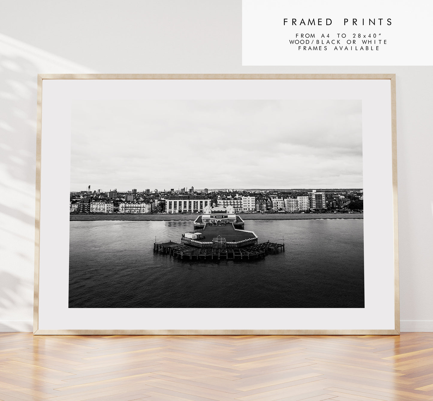 South Parade Pier - Photography Print - Portsmouth and Southsea Prints - Wall Art -  Frame and Canvas Options - Landscape - BW - Aerial