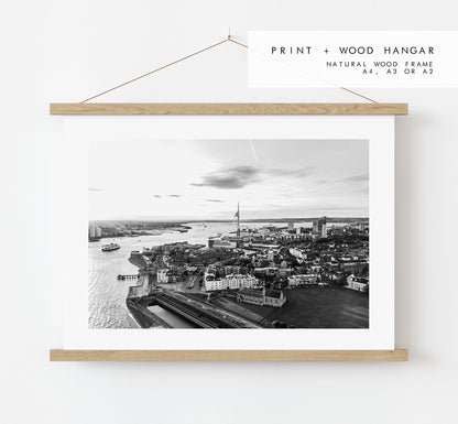 Portsmouth Skyline - Photography Print - Portsmouth and Southsea Prints - Wall Art -  Frame and Canvas Options - Landscape - Aerial - BW