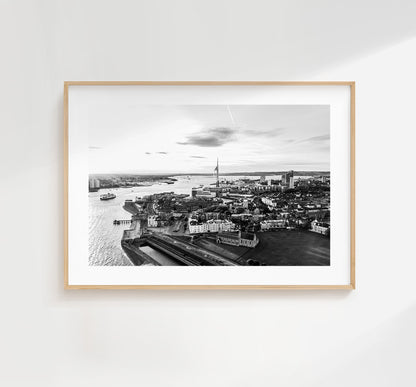 Portsmouth Skyline - Photography Print - Portsmouth and Southsea Prints - Wall Art -  Frame and Canvas Options - Landscape - Aerial - BW