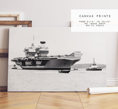 HMS Queen Elizabeth - Photography Print - Portsmouth and Southsea Prints - Wall Art -  Frame and Canvas Options - Landscape - BW